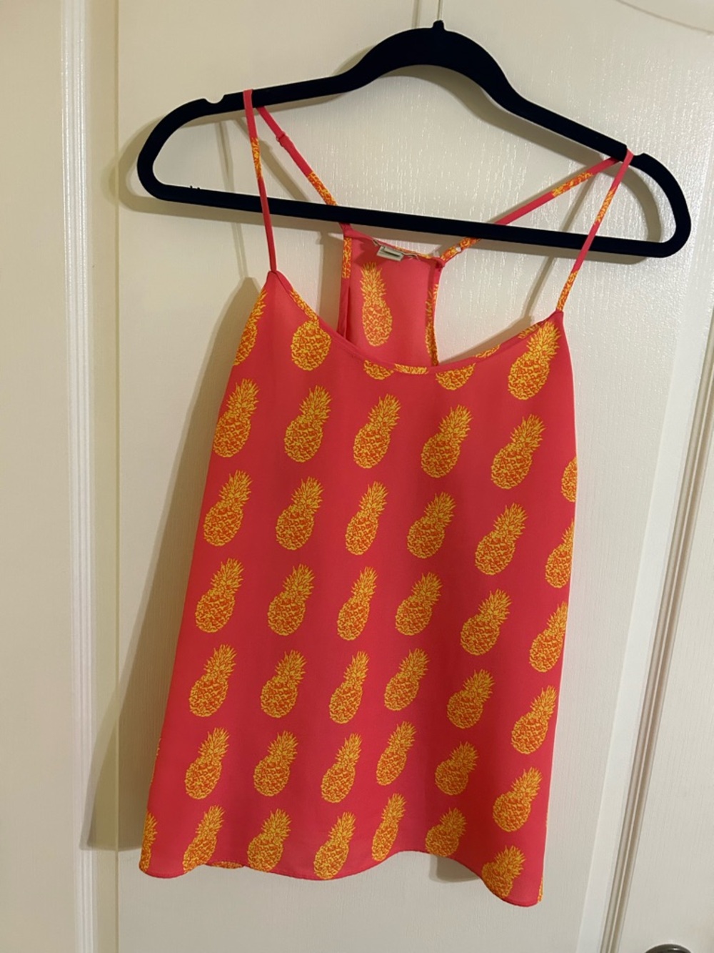 J. Crew Coral Pink Cami with Yellow Pineapple Print size 10
